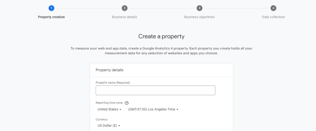 Ga4 property create